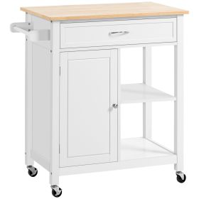 HOMCOM Rolling Kitchen Island, White, with Open Shelf & Storage Drawer