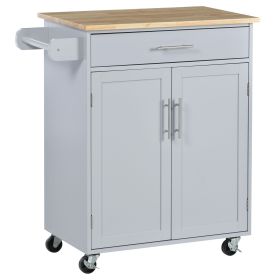 HOMCOM Mobile Kitchen Valet, Gray, Rolling Cart Island with Drawer, Cabinet & Towel Rack