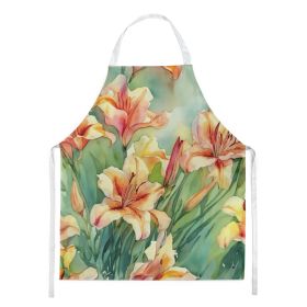 Utah Sego Lilies in Watercolor Apron Cooking Kitchen Server Baking Crafts Gardening for Adult Women Men, Unisex, Large, Multicolor